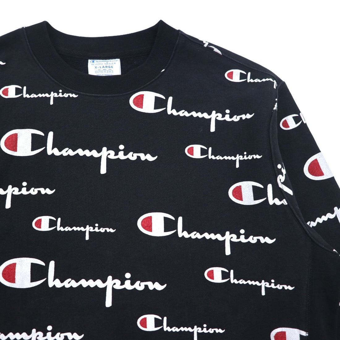 Champion Reverse Weave Sweatshirt 3XL Black Script Logo All-over Print Blue Single Tag Reissue