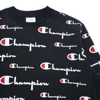 Champion Reverse Weave Sweatshirt 3XL Black Script Logo All-over Print Blue Single Tag Reissue