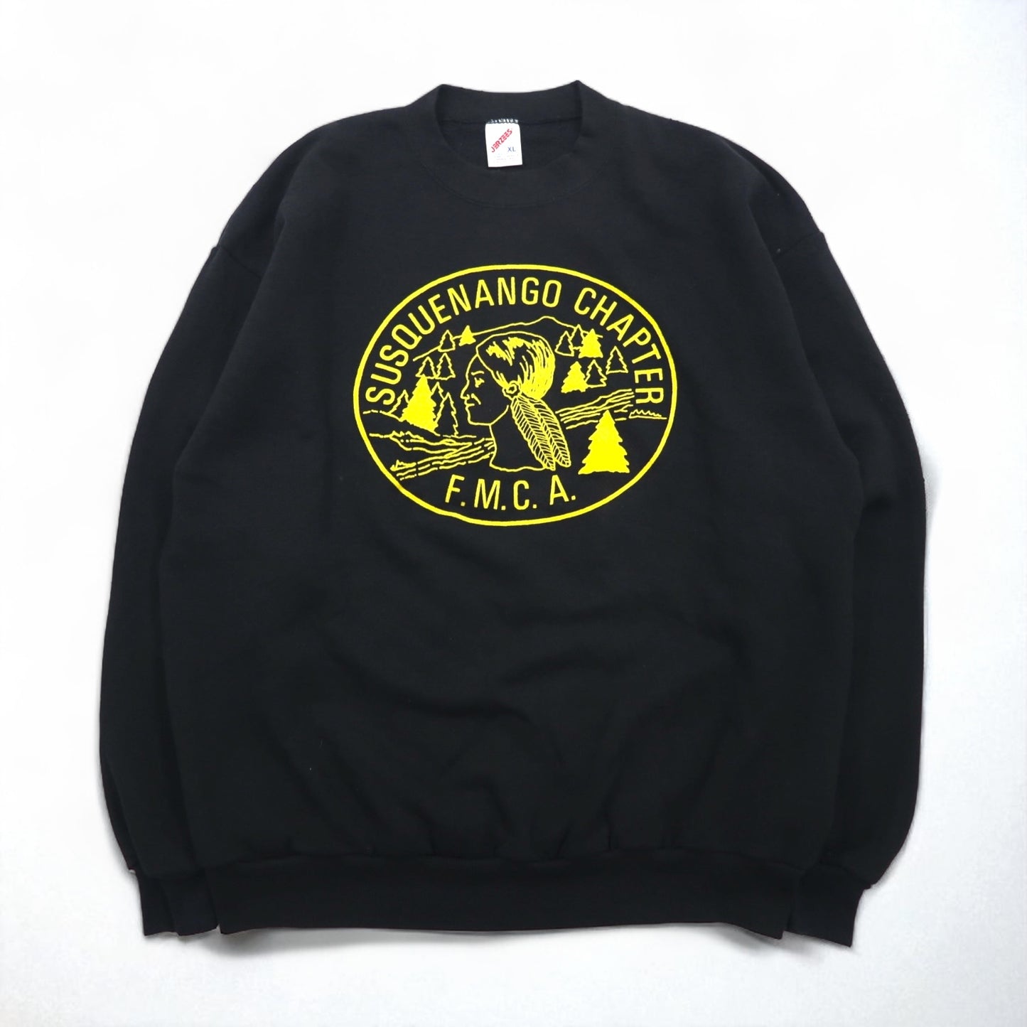 JERZEES 80年代 USA製 スウェット XL ブラック コットン 裏起毛 SUSQUENA CHAPTER F.M.C.A.