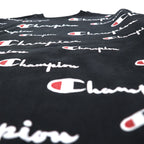Champion Reverse Weave Sweatshirt 3XL Black Script Logo All-over Print Blue Single Tag Reissue