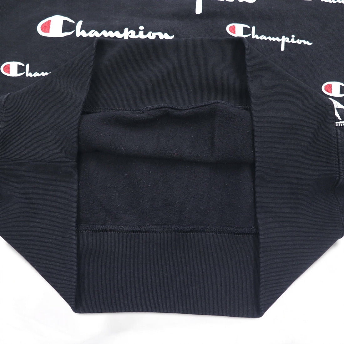 Champion Reverse Weave Sweatshirt 3XL Black Script Logo All-over Print Blue Single Tag Reissue
