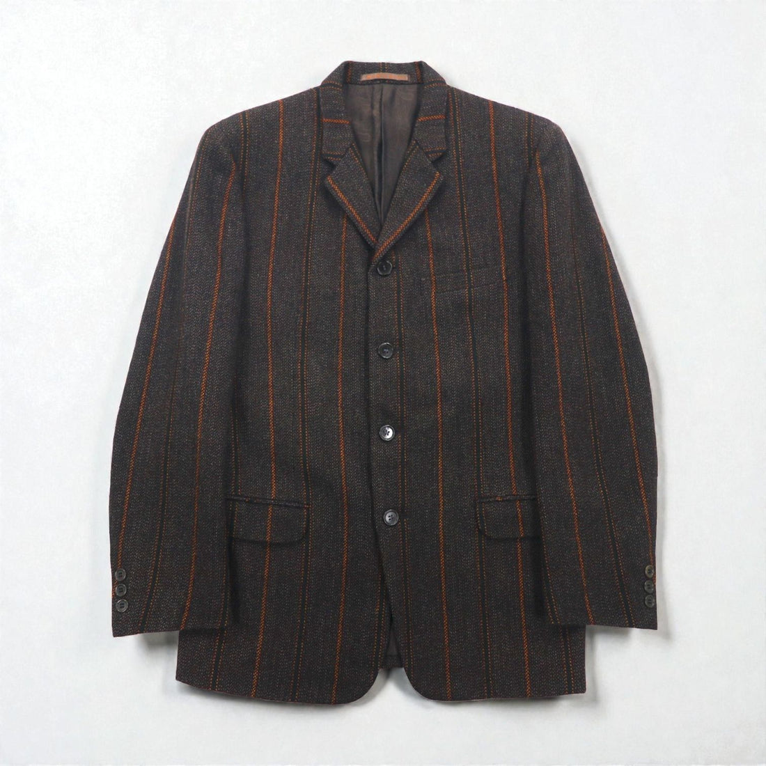 Men's Big 80s Vintage Blazer Tweed Tailored Jacket, Size M, Brown Striped Wool Lining, Paisley Pattern,
