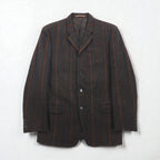 Men's Big 80s Vintage Blazer Tweed Tailored Jacket, Size M, Brown Striped Wool Lining, Paisley Pattern,