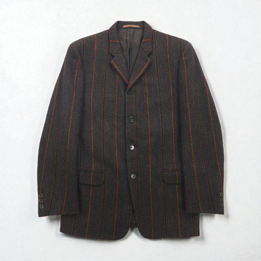 MEN'S BIGI 80s Vintage Blazer ツイード テーラードジャケット M ブラウン ストライプ ウール 裏地 ペイズリー柄 80年代