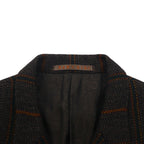 Men's Big 80s Vintage Blazer Tweed Tailored Jacket, Size M, Brown Striped Wool Lining, Paisley Pattern,