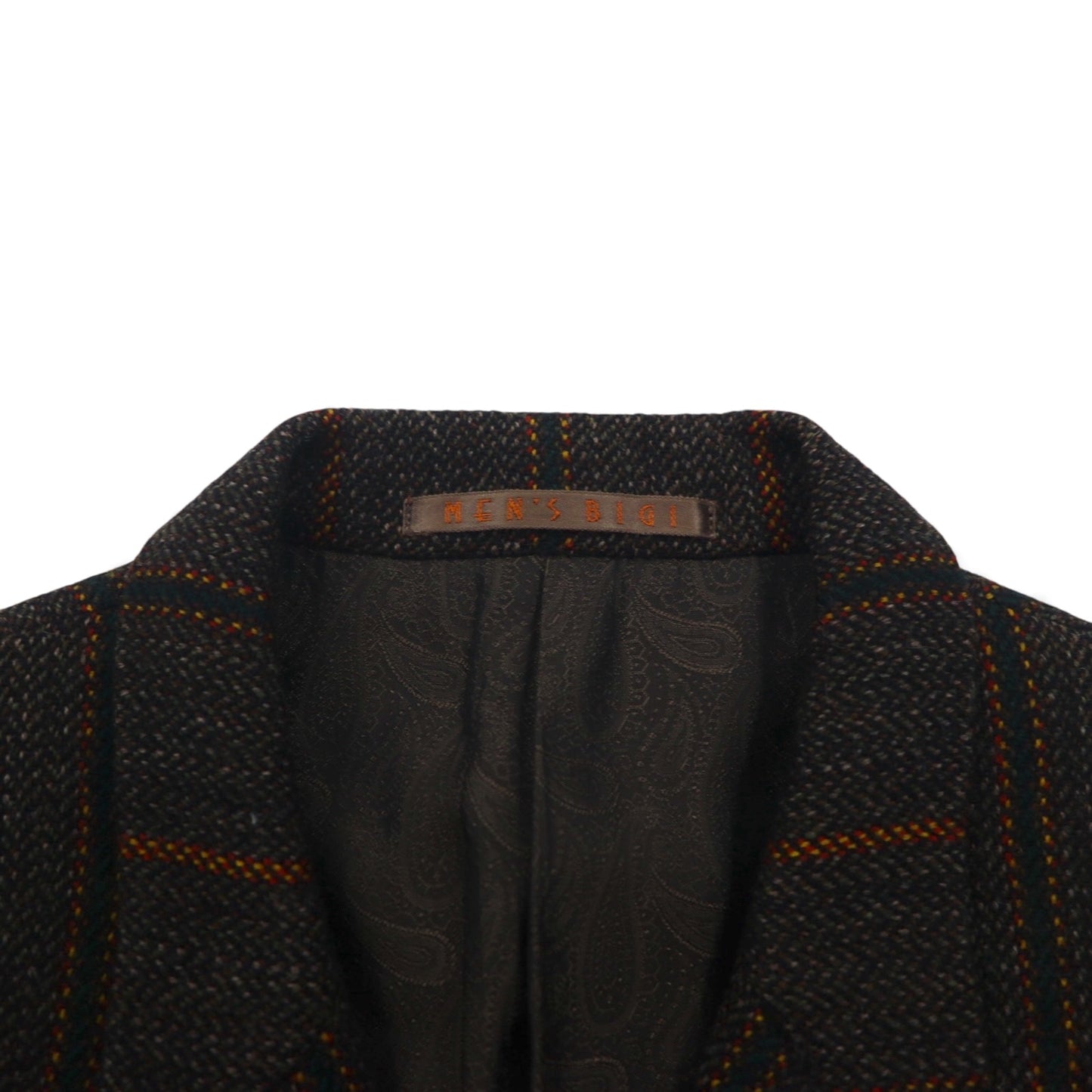 MEN'S BIGI 80s Vintage Blazer ツイード テーラードジャケット M ブラウン ストライプ ウール 裏地 ペイズリー柄 80年代