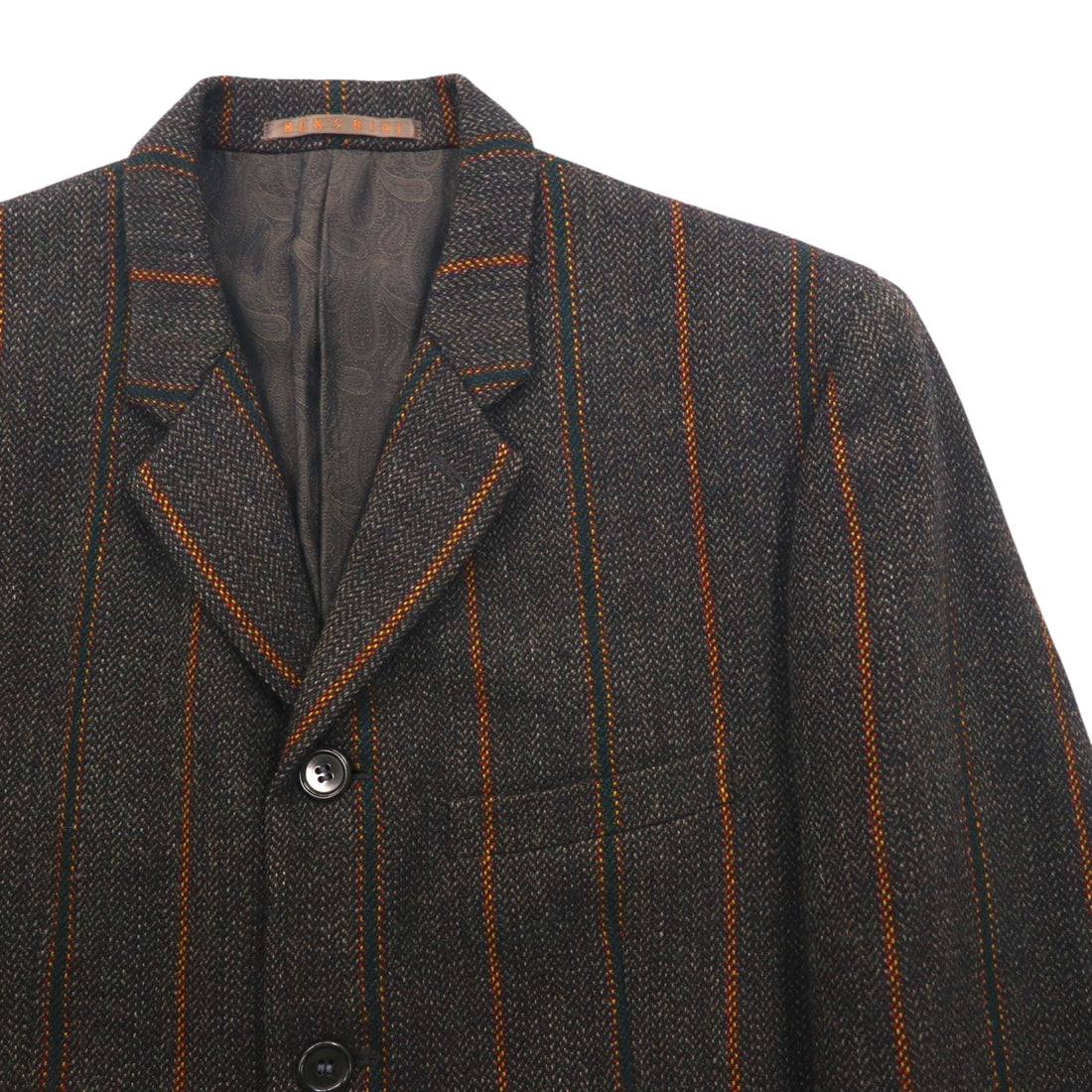 Men's Big 80s Vintage Blazer Tweed Tailored Jacket, Size M, Brown Striped Wool Lining, Paisley Pattern,