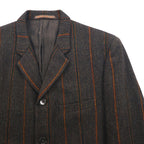 Men's Big 80s Vintage Blazer Tweed Tailored Jacket, Size M, Brown Striped Wool Lining, Paisley Pattern,