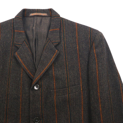 MEN'S BIGI 80s Vintage Blazer ツイード テーラードジャケット M ブラウン ストライプ ウール 裏地 ペイズリー柄 80年代