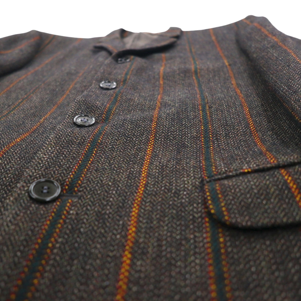 Men's Big 80s Vintage Blazer Tweed Tailored Jacket, Size M, Brown Striped Wool Lining, Paisley Pattern,
