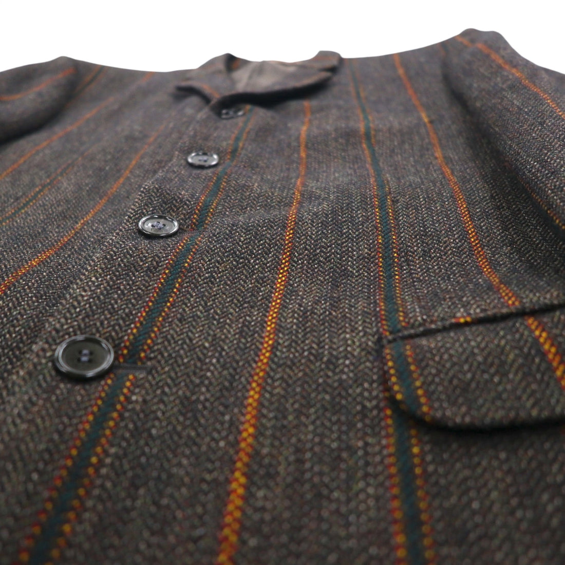 Men's Big 80s Vintage Blazer Tweed Tailored Jacket, Size M, Brown Striped Wool Lining, Paisley Pattern,