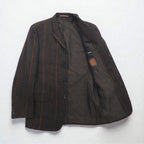 Men's Big 80s Vintage Blazer Tweed Tailored Jacket, Size M, Brown Striped Wool Lining, Paisley Pattern,