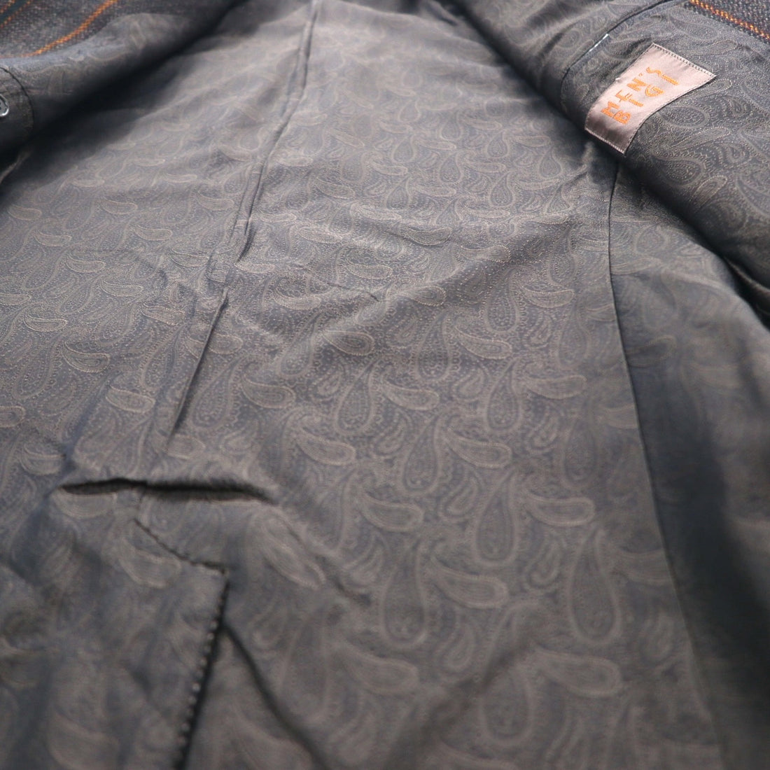 Men's Big 80s Vintage Blazer Tweed Tailored Jacket, Size M, Brown Striped Wool Lining, Paisley Pattern,