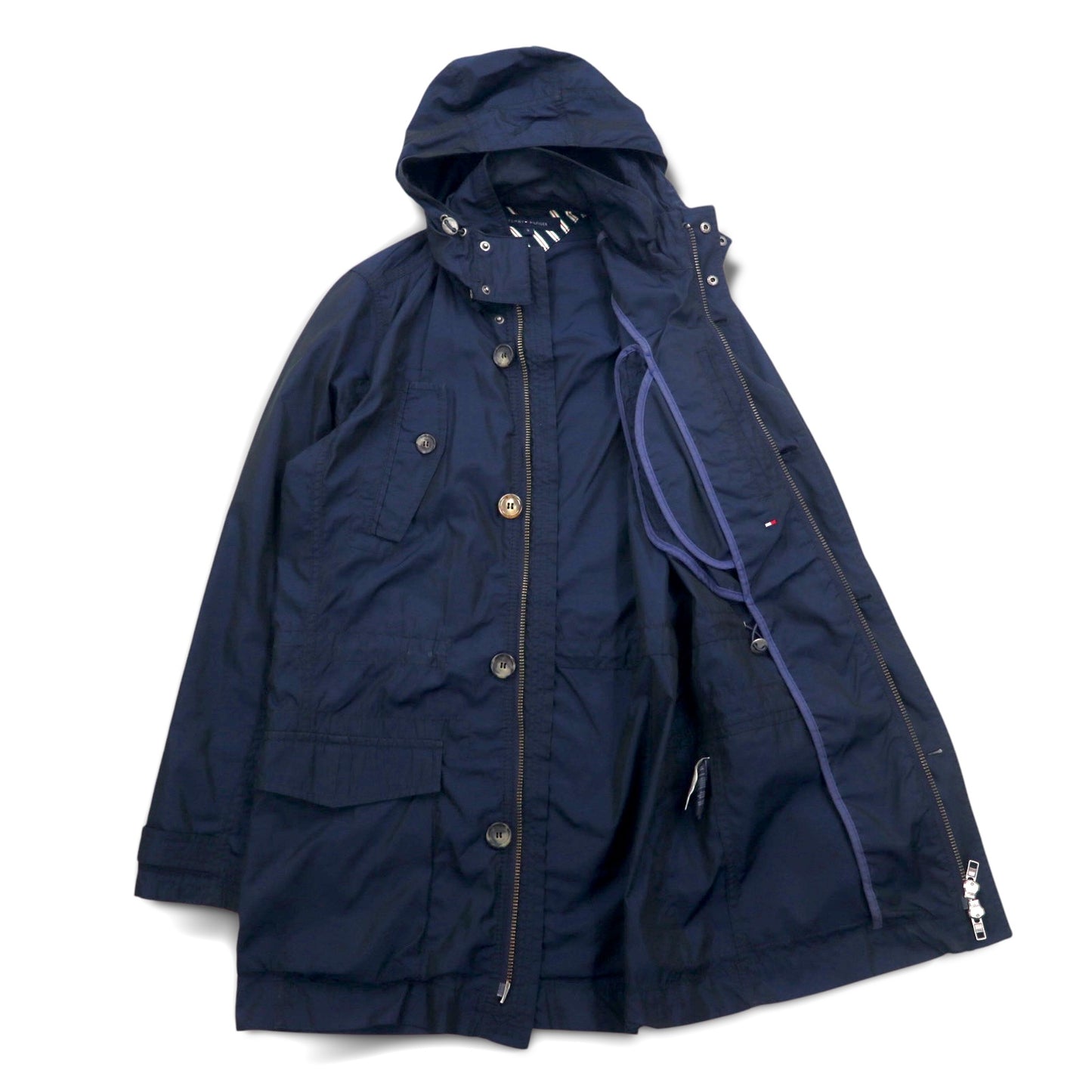 TOMMY HILFIGER 00年代 モッズコート フィールドパーカー S ドローコード フード着脱式 ダブルジップ