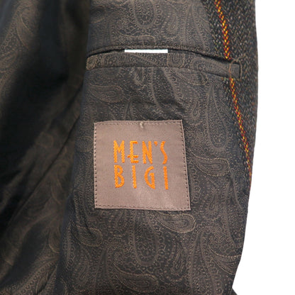 MEN'S BIGI 80s Vintage Blazer ツイード テーラードジャケット M ブラウン ストライプ ウール 裏地 ペイズリー柄 80年代