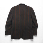 Men's Big 80s Vintage Blazer Tweed Tailored Jacket, Size M, Brown Striped Wool Lining, Paisley Pattern,