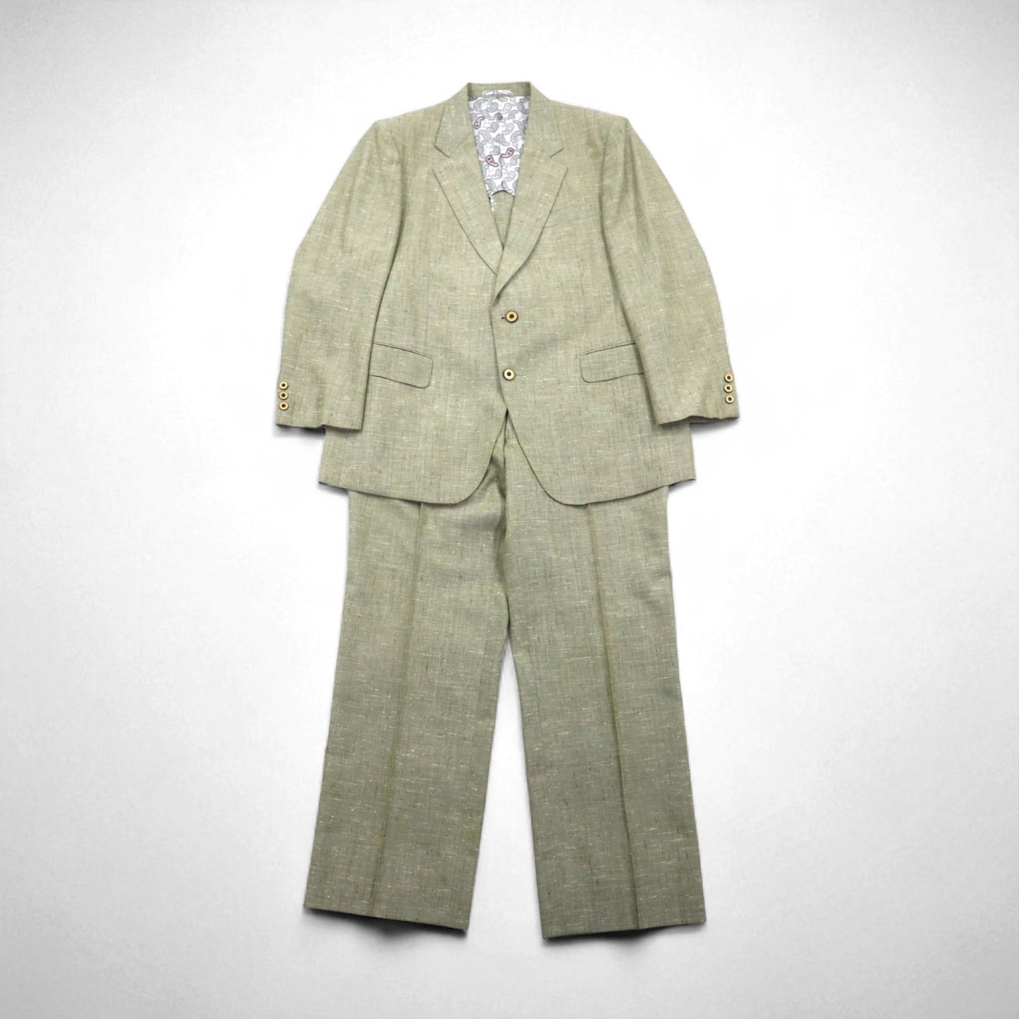 Vintage 90s Linen Suit TENGEN NEO PRETA 90年代 リネン混 2B サマースーツ セットアップ M ベージュ 麻 ペイズリー柄 裏地 ワイド