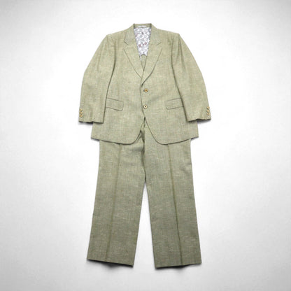Vintage 90s Linen Suit TENGEN NEO PRETA 90年代 リネン混 2B サマースーツ セットアップ M ベージュ 麻 ペイズリー柄 裏地 ワイド