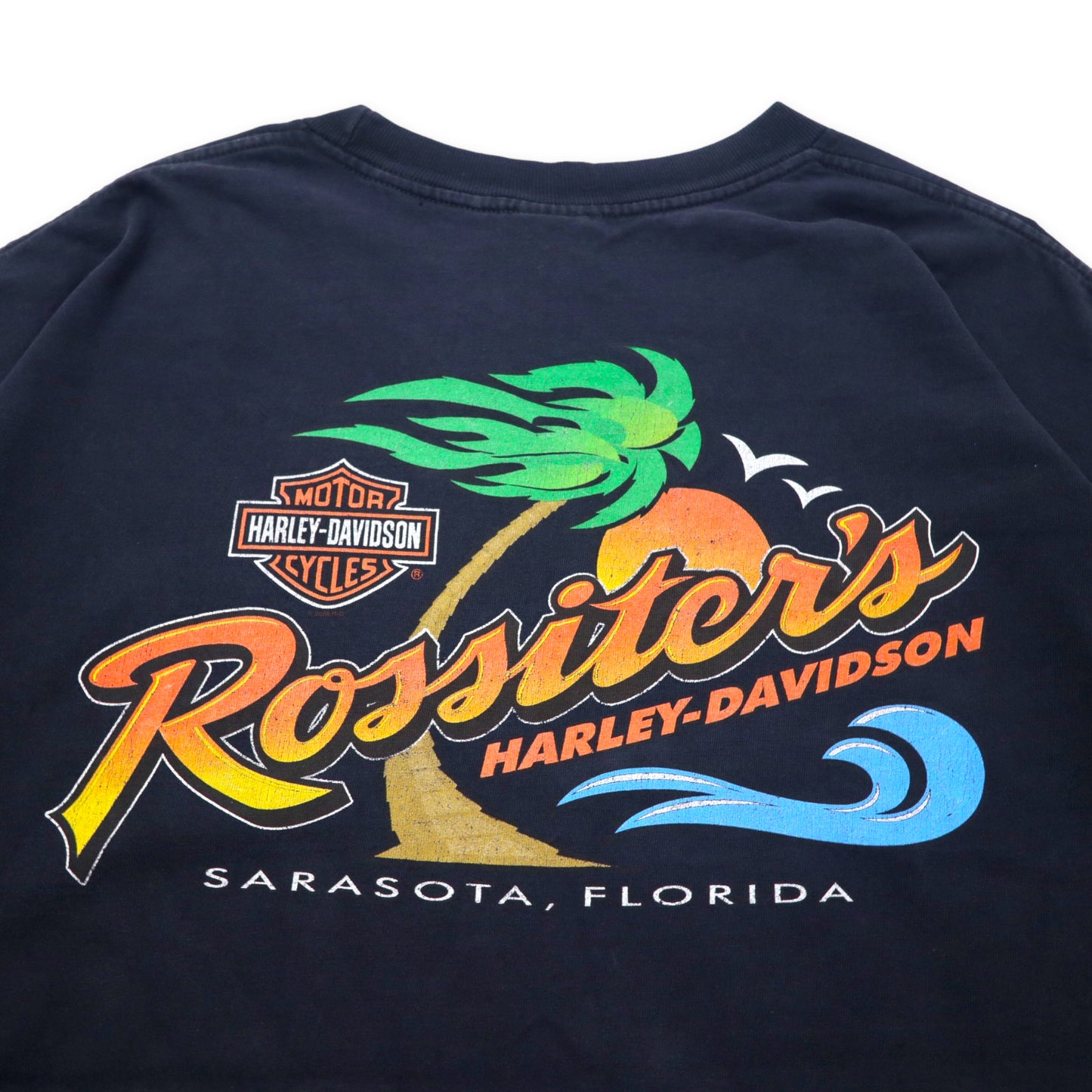 HARLEY DAVIDSON USA製 ロゴプリントTシャツ 3X ブラック コットン SARASOTA FLORIDA 両面プリント ビッグサイズ