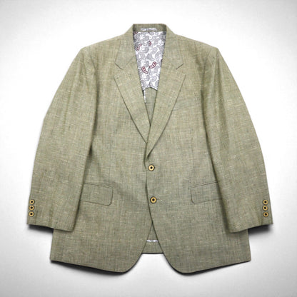 Vintage 90s Linen Suit TENGEN NEO PRETA 90年代 リネン混 2B サマースーツ セットアップ M ベージュ 麻 ペイズリー柄 裏地 ワイド
