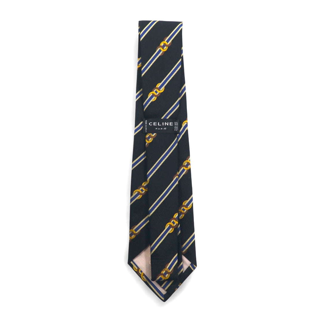CELINE Spain made tie in black regimental stripes silk