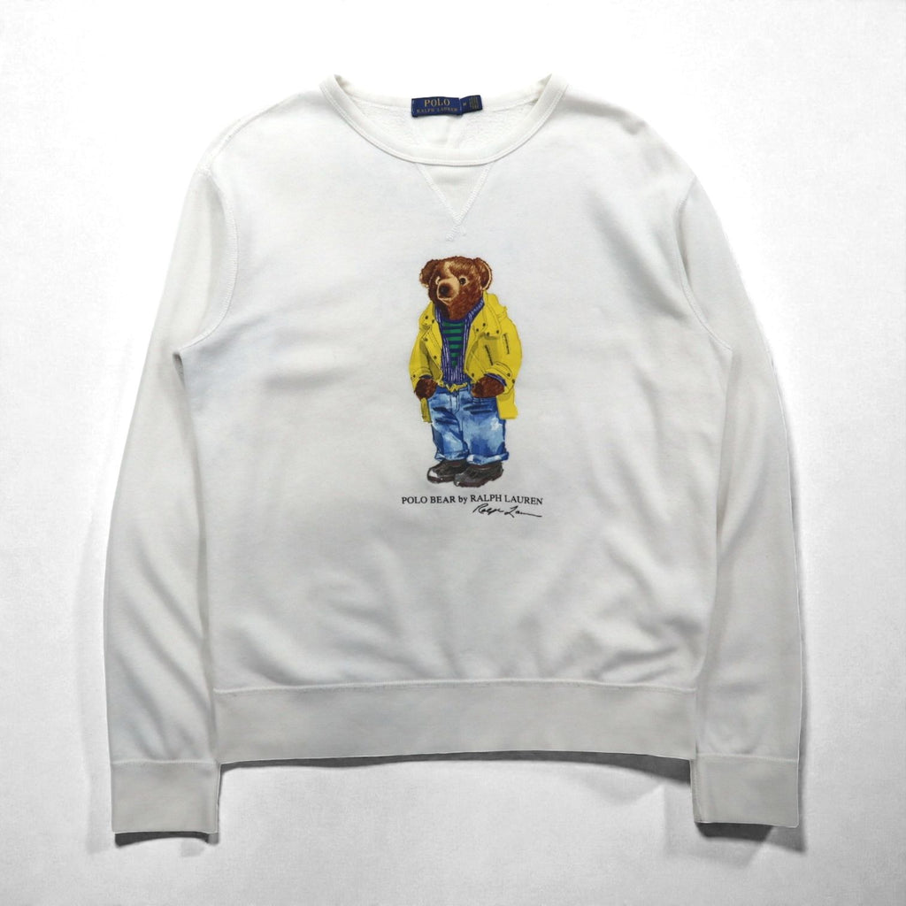 Polo Ralph Lauren ポロベア 前V スウェット トレーナー M ホワイト コットン