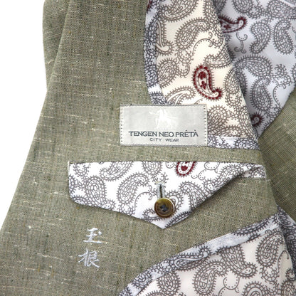 Vintage 90s Linen Suit TENGEN NEO PRETA 90年代 リネン混 2B サマースーツ セットアップ M ベージュ 麻 ペイズリー柄 裏地 ワイド
