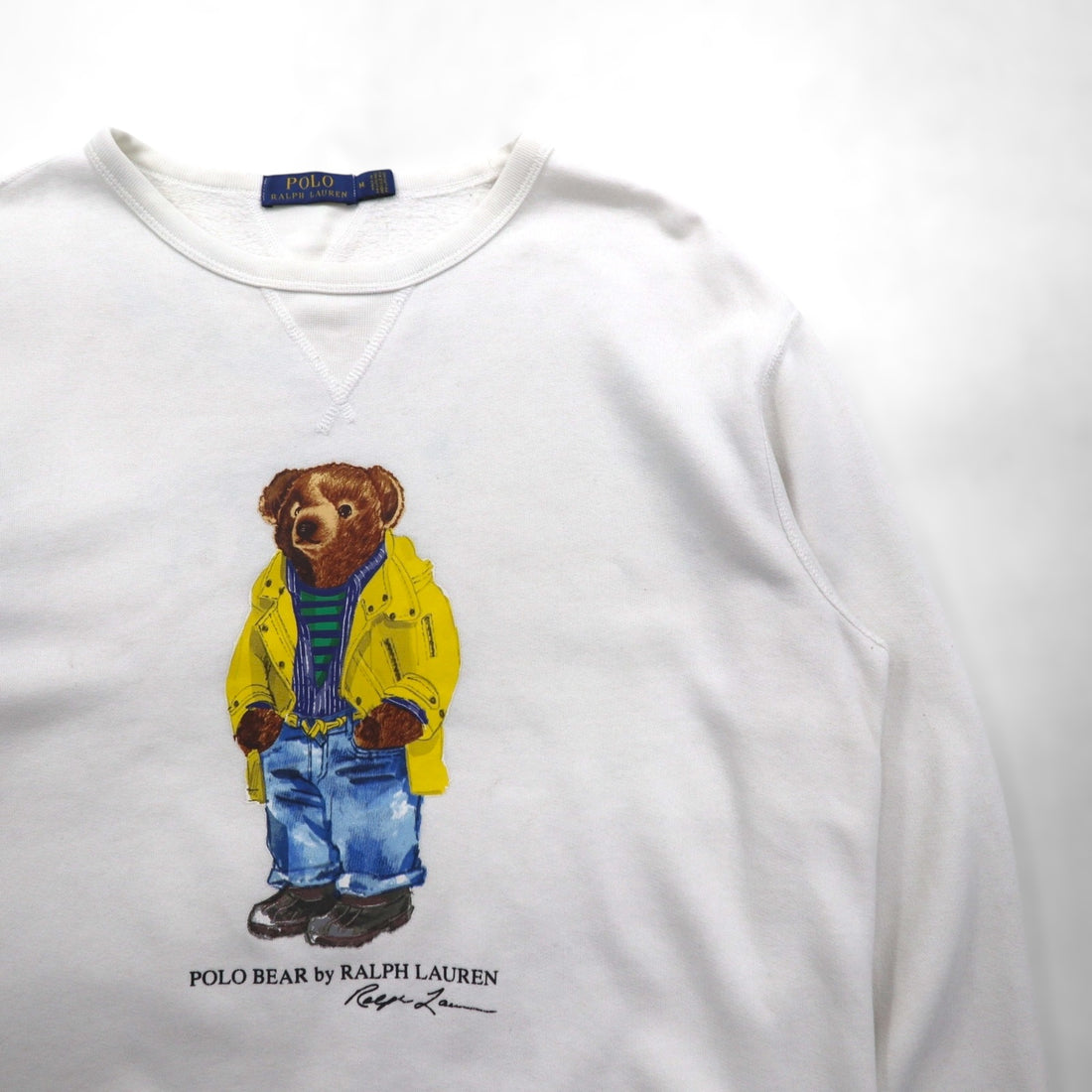 Polo Ralph Lauren Bear Front V Sweatshirt, Medium, White Cotton