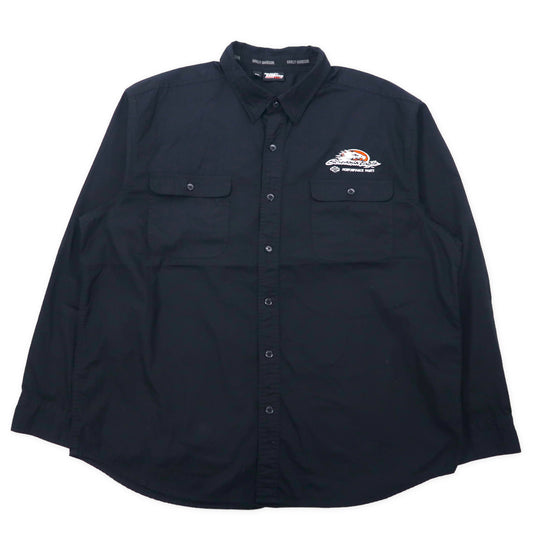 日本然リトテ-古着オンライン-HARLEY DAVIDSON Racing ワークシャツ 2XL ブラック コットン Screamin' Eagle ビッグサイズ-Harley Davidson Racing Workshirt 2XL Black Cotton Screamin 'EAGLE Big Size