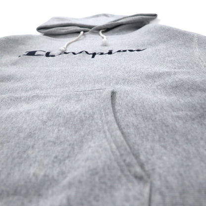 Champion リバースウィーブ REVERSE WEAVE プルオーバーパーカー XL グレー スクリプトロゴ刺繍 青単タグ 復刻 C3-L107