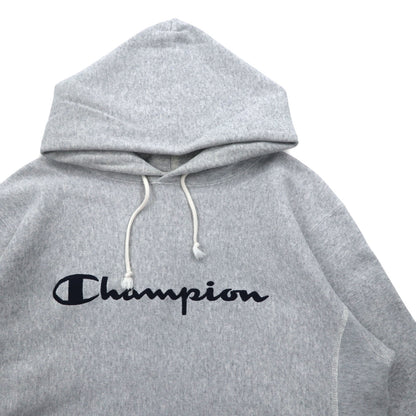 Champion リバースウィーブ REVERSE WEAVE プルオーバーパーカー XL グレー スクリプトロゴ刺繍 青単タグ 復刻 C3-L107