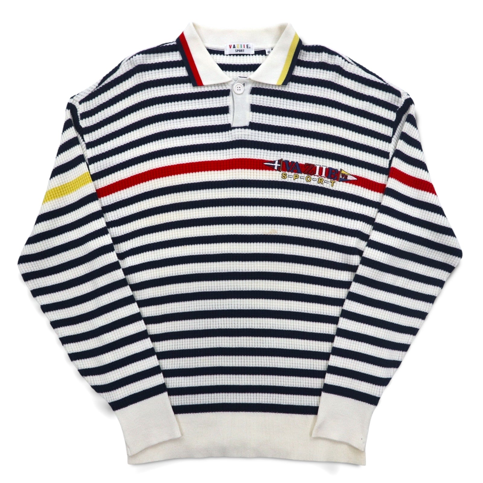 Vintage 90s Retro Preppy Polo Sweater VAZIIE SPORT 90年代 ポロ ワッフルニット L ボーダー コットン ロゴ刺繍 日本製