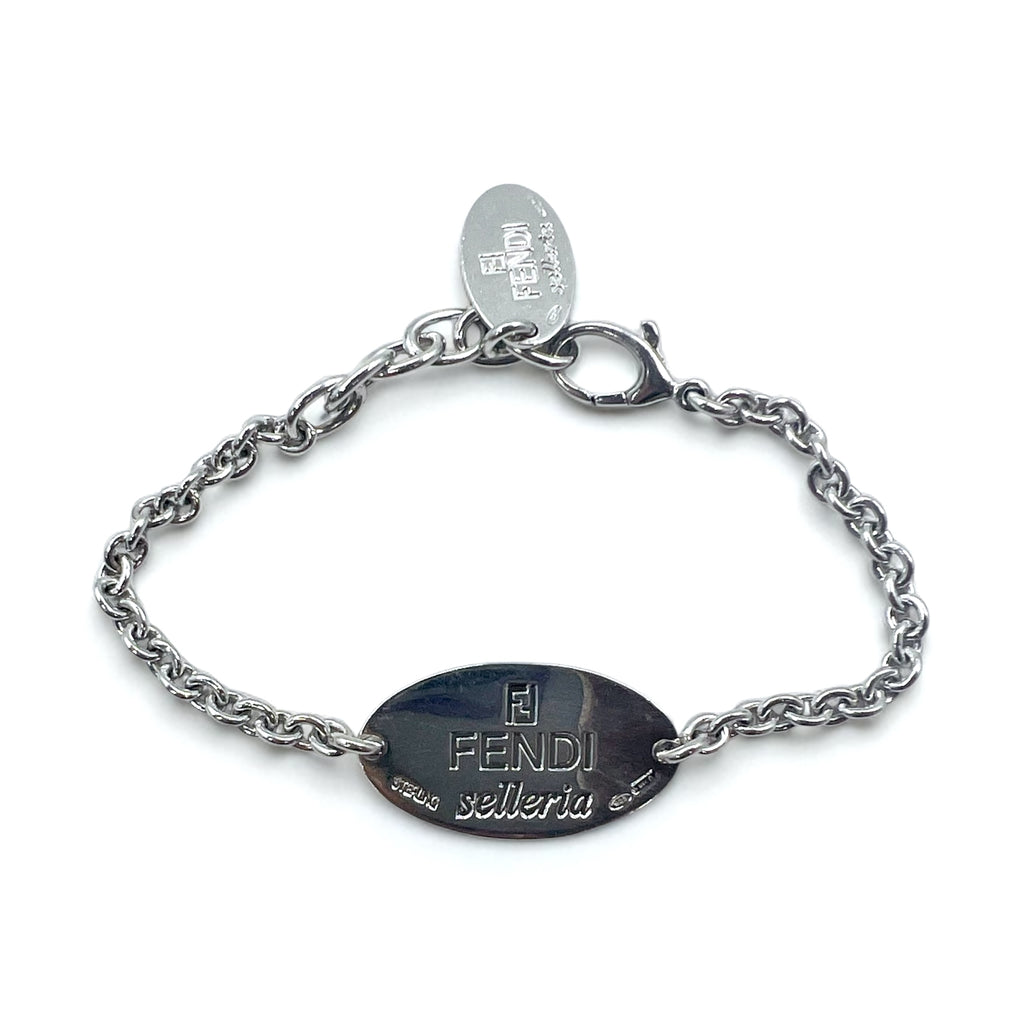 FENDI Selleria Logo Plate Chain Bracelet Silver STERLING 925