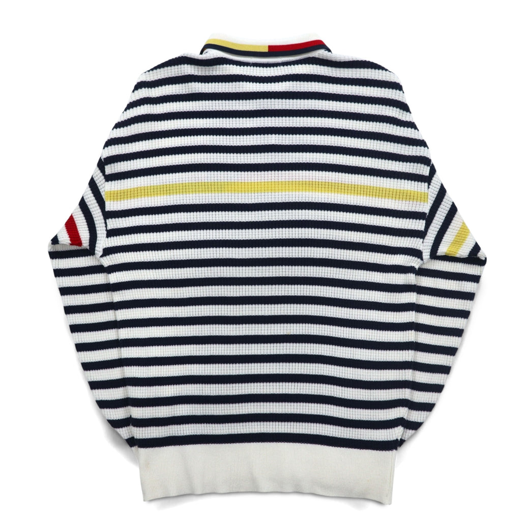 Vintage 90s Retro Preppy Polo Sweater VAZIIE SPORT 90年代 ポロ ワッフルニット L ボーダー コットン ロゴ刺繍 日本製
