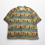 CAMPIA MODA 90s Aloha Shirt XL Khaki Rayon All-Over Print Hula Girl