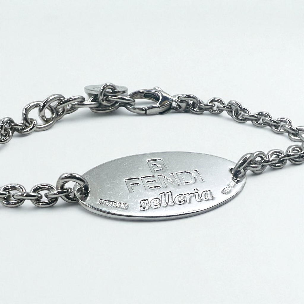 FENDI Selleria Logo Plate Chain Bracelet Silver STERLING 925