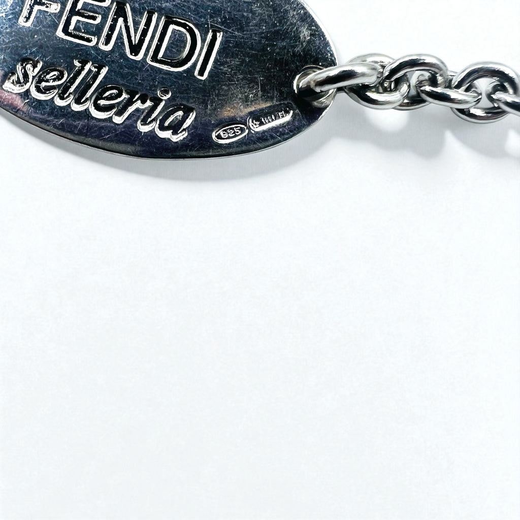 FENDI Selleria Logo Plate Chain Bracelet Silver STERLING 925