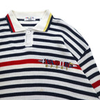 Vintage 90s Retro Preppy Polo Sweater VAZIIE SPORT 90年代 ポロ ワッフルニット L ボーダー コットン ロゴ刺繍 日本製