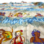 CAMPIA MODA 90s Aloha Shirt XL Khaki Rayon All-Over Print Hula Girl