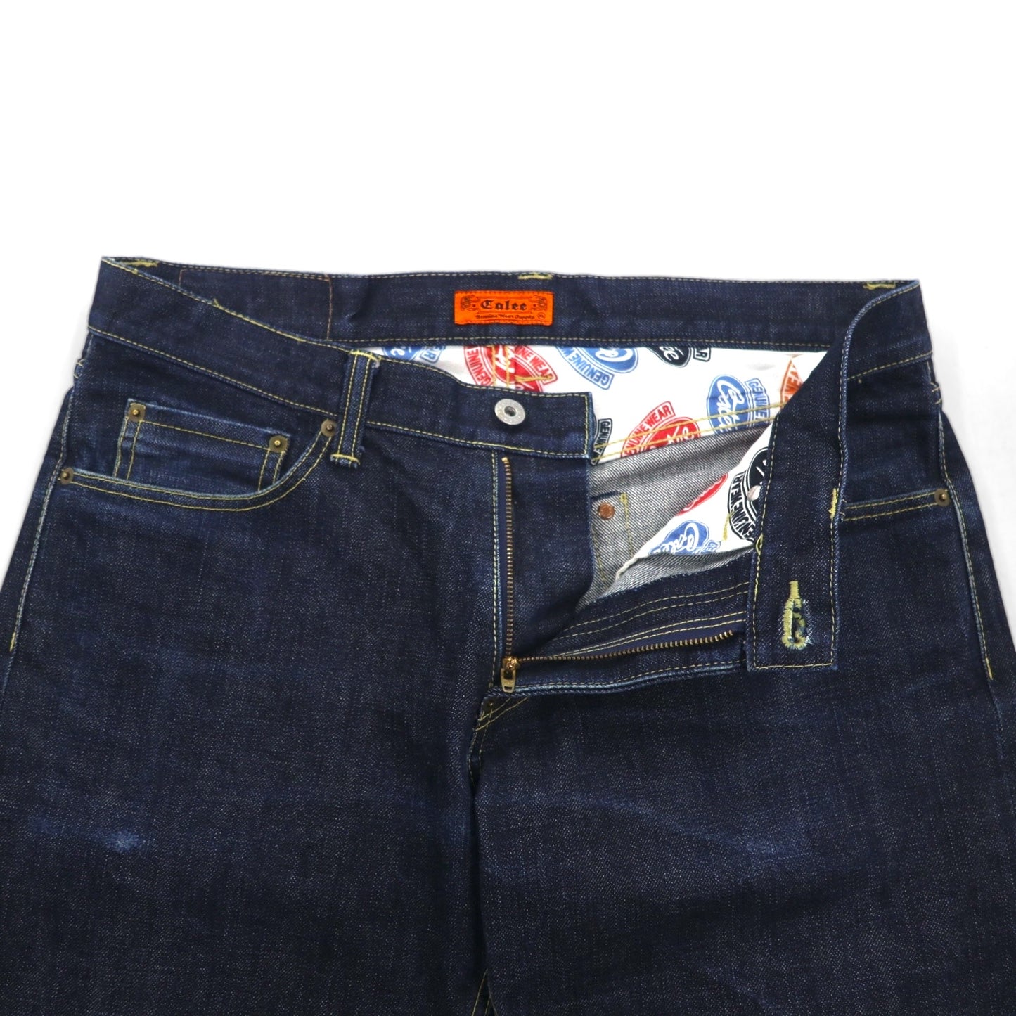 Calee Selvedge Rigid Straight Denim Pants, XL, Indigo Blue, Made in Japan
