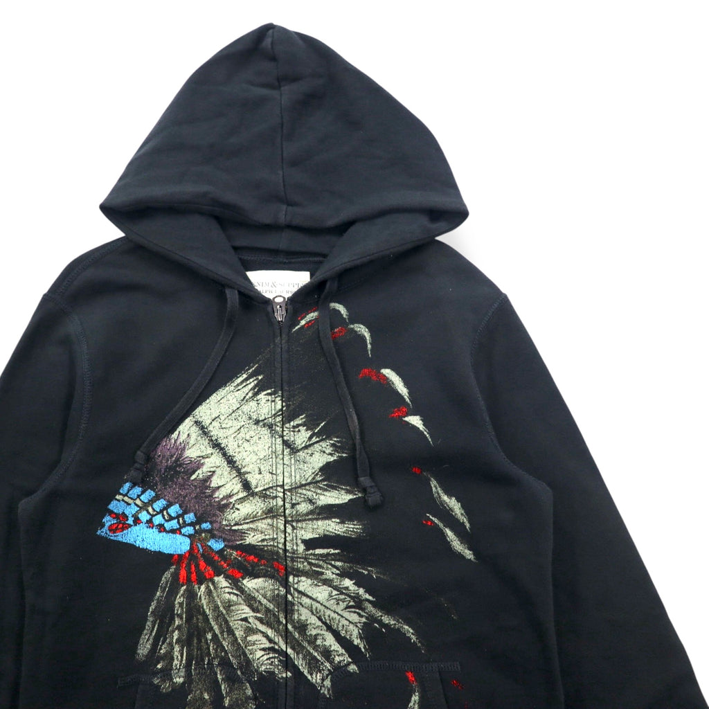 DENIM &amp; SUPPLY RALPH LAUREN Indian Print Full Zip Hoodie S Black Cotton