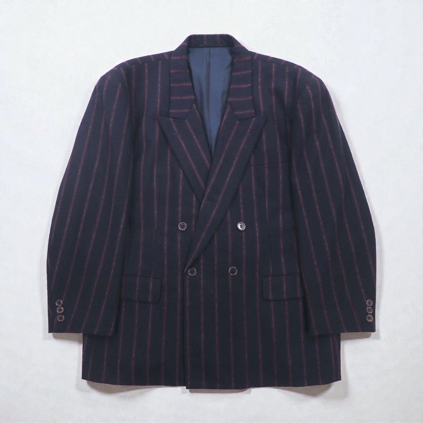 TAKEO KIKUCHI 90年代 ダブル ブレザー テーラードジャケット M ネイビー ストライプ ウール AFTER WORKS