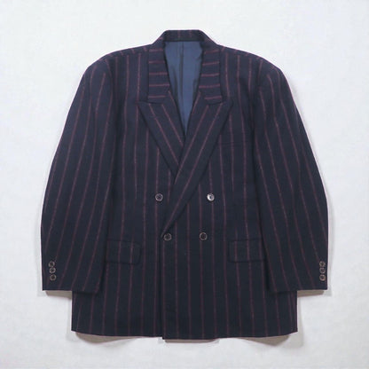 TAKEO KIKUCHI 90年代 ダブル ブレザー テーラードジャケット M ネイビー ストライプ ウール AFTER WORKS