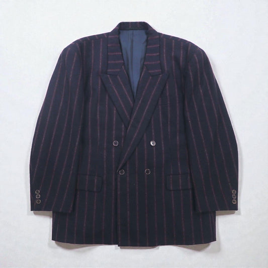TAKEO KIKUCHI 90年代 ダブル ブレザー テーラードジャケット M ネイビー ストライプ ウール AFTER WORKS