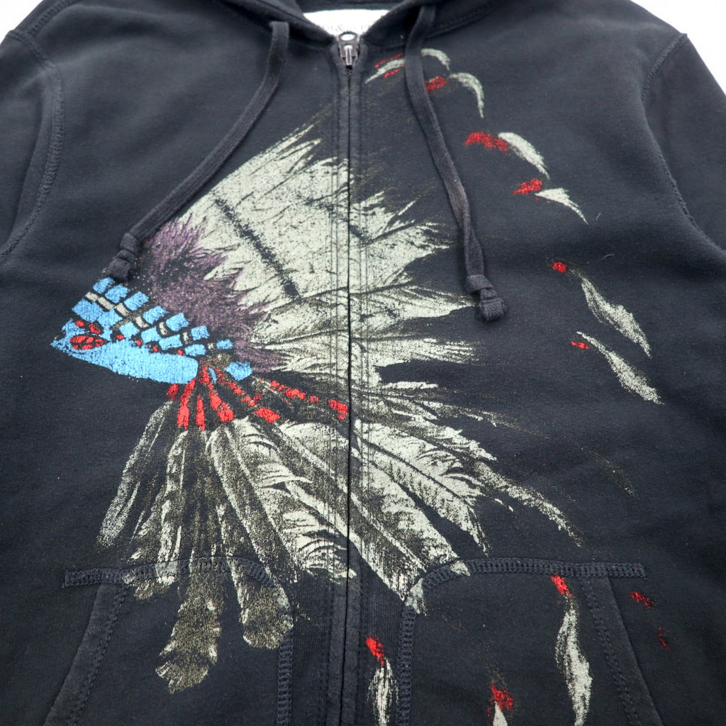 DENIM &amp; SUPPLY RALPH LAUREN Indian Print Full Zip Hoodie S Black Cotton