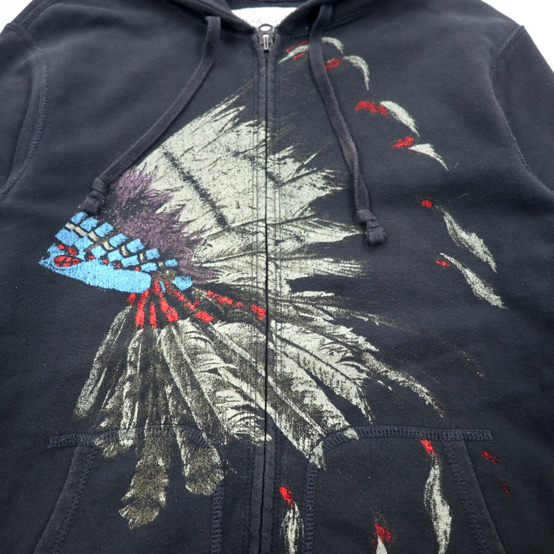 DENIM &amp; SUPPLY RALPH LAUREN Indian Print Full Zip Hoodie S Black Cotton
