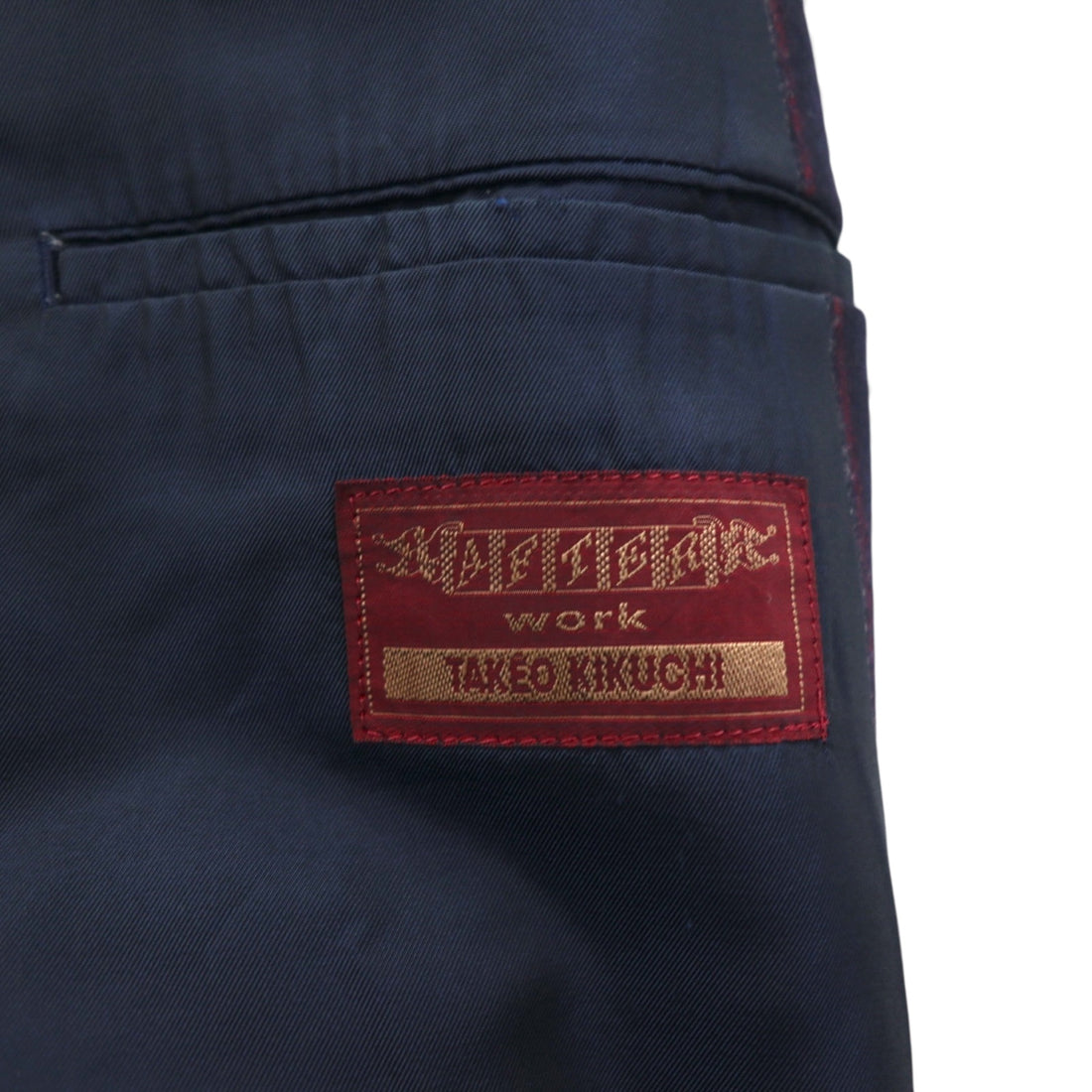 TAKEO KIKUCHI 90s Double Breasted Leather Tailored Jacket, Size M, Navy Stripe Wool, AFTER WORKS