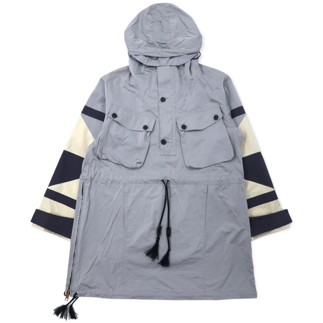 日本然リトテ-古着オンライン-LEH アノラックパーカー M グレー ナイロン ドローコード サイドスリット 日本製-LEH Anorak Hoodie M Gray Nylon Drawcord Side Slit Japan Made