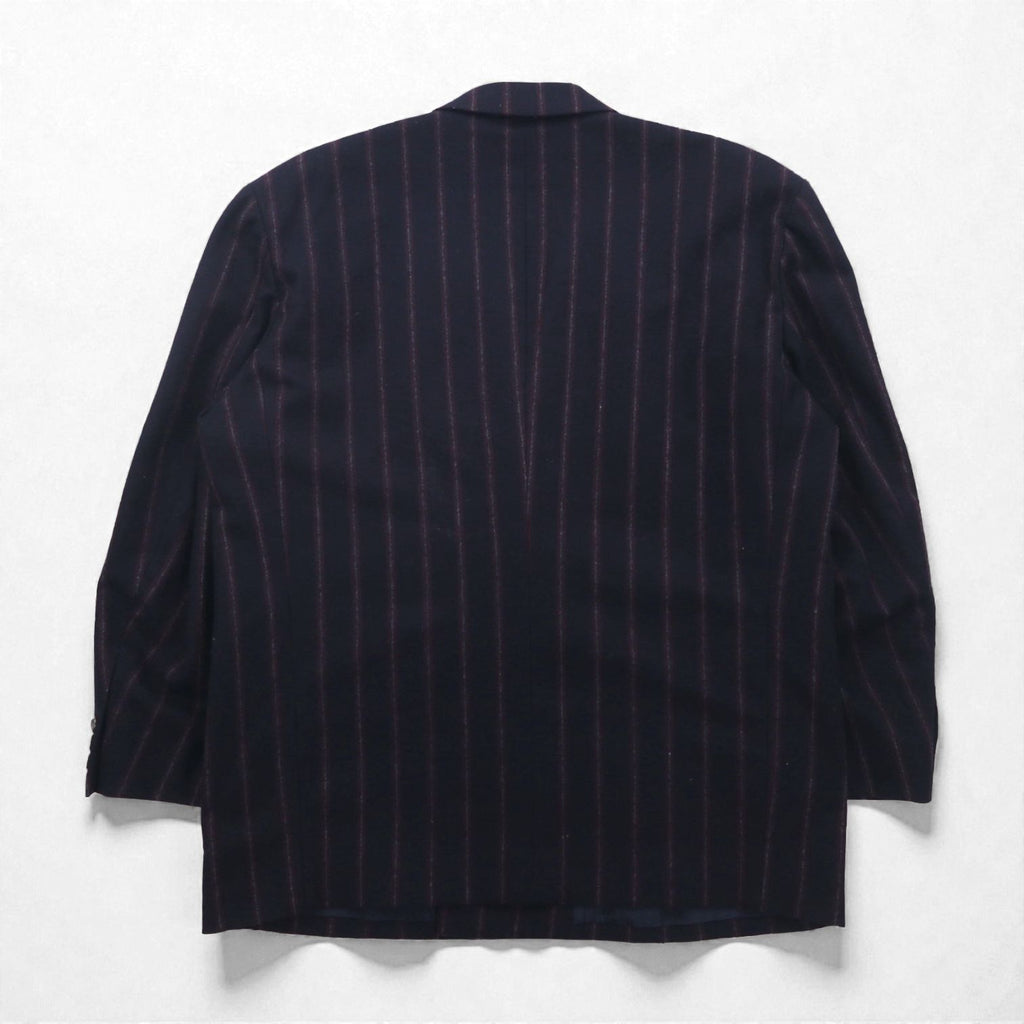 TAKEO KIKUCHI 90s Double Breasted Leather Tailored Jacket, Size M, Navy Stripe Wool, AFTER WORKS