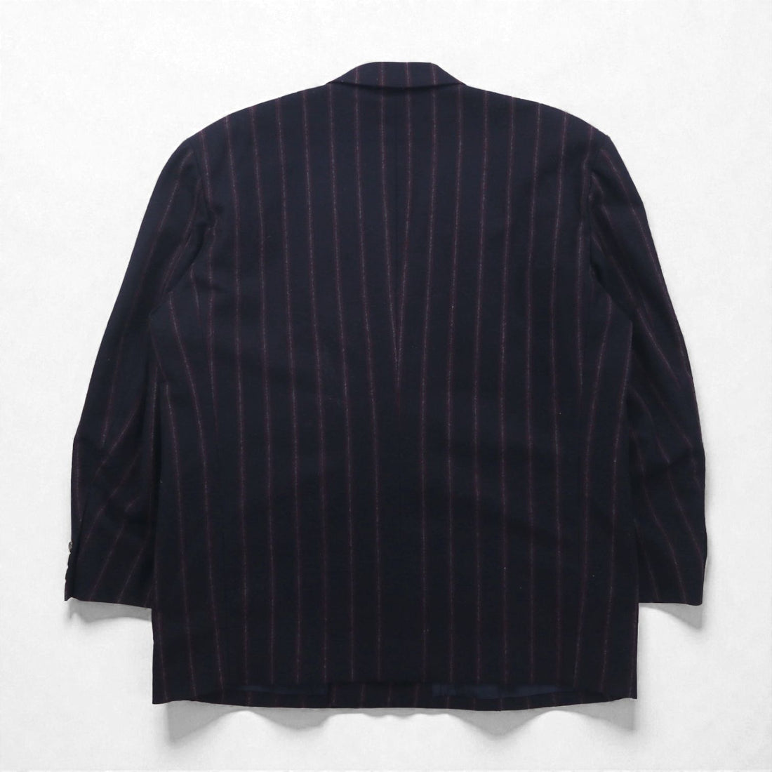TAKEO KIKUCHI 90s Double Breasted Leather Tailored Jacket, Size M, Navy Stripe Wool, AFTER WORKS